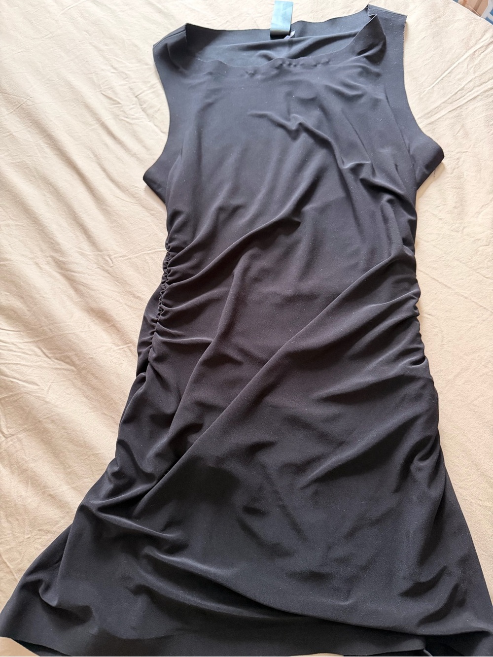 Norma Kamali Black Sleeveless Mini Dress with Side Ruching